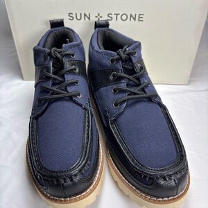 Sun + Stone Kohen Black/Navy Canvas & Leather Moc Toe Boots